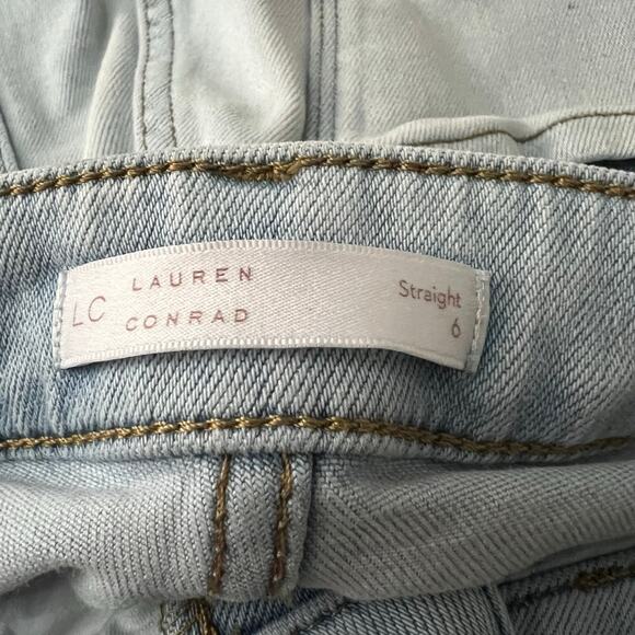 Lauren Conrad Straight-Leg White Washed Embroidered Denim Jeans | Women's Size 6 - Picture 4 of 12